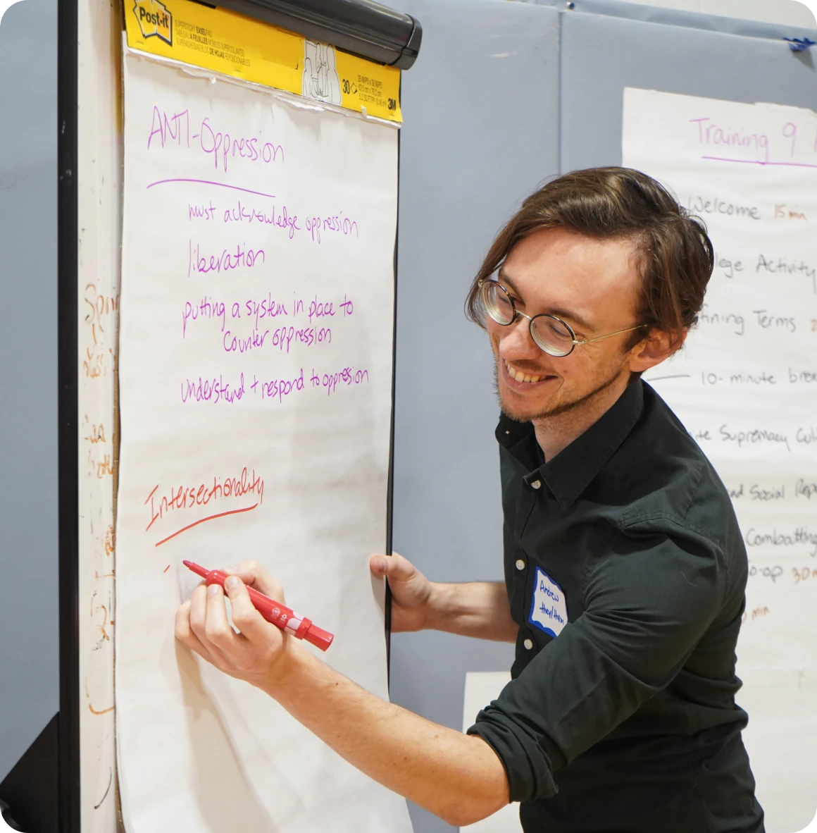 Person presenting ideas on flip chart