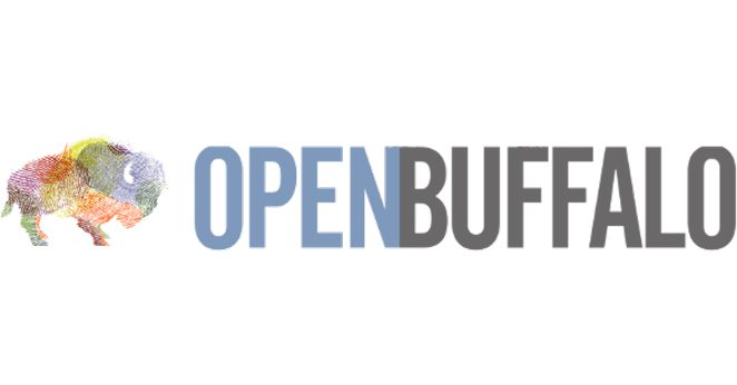 Colorful buffalo next to Open Buffalo text