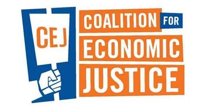 CEJ protest sign graphic