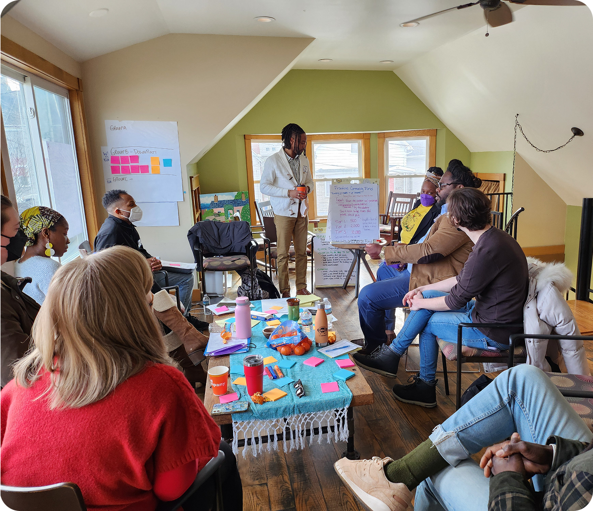 Group discussion in a cozy room